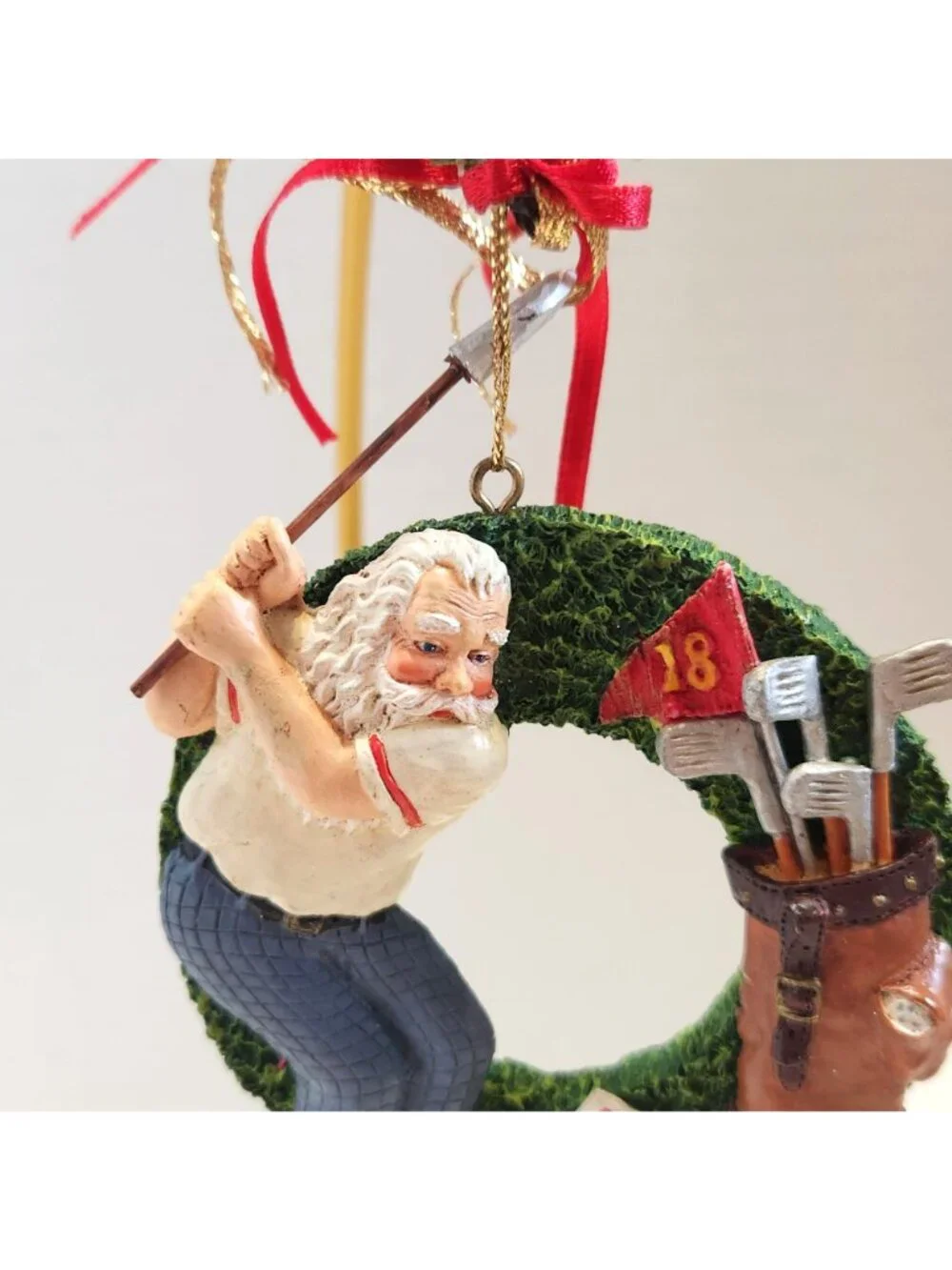 Santa Golfing Christmas Ornament Wreath Design Golf Bag Club Hanging Decoration